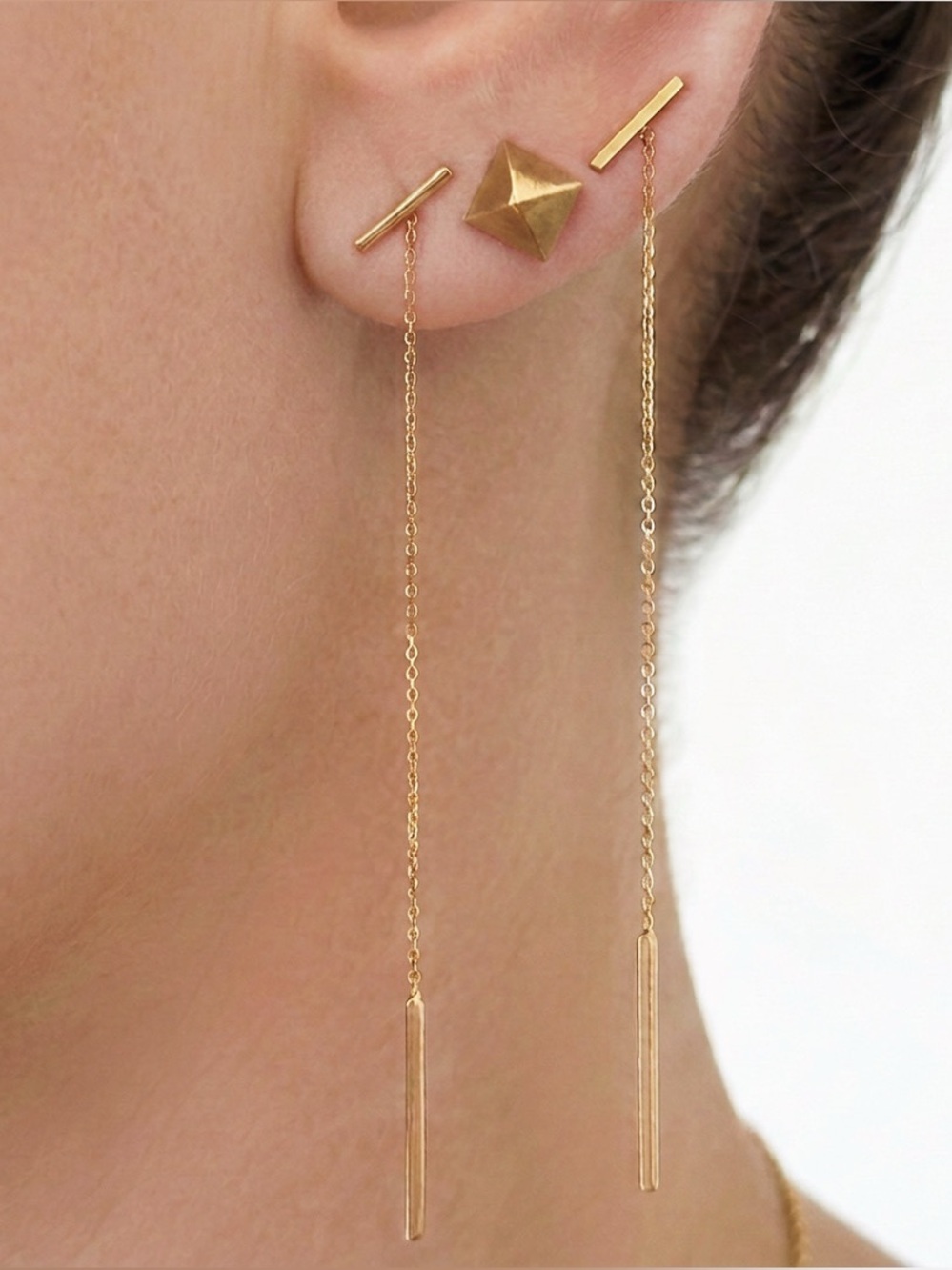 Luxury 14k Real Gold Threader Bar Drop Earrings | Fine Jewelry Stylist Curated